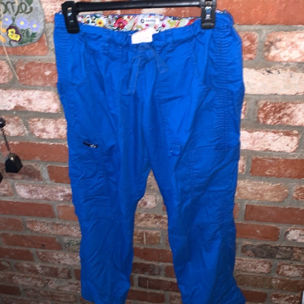 Koi Lindsey Scrub Pants Womens Size S Petite Blue Straight Leg Drawstring Waist